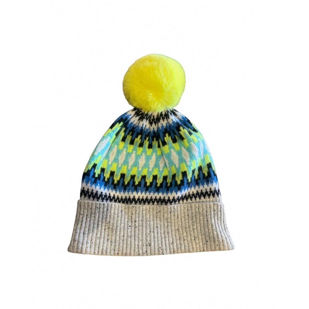 NEW BRODIE CASHMERE electric fairisle beanie in tinder/citron